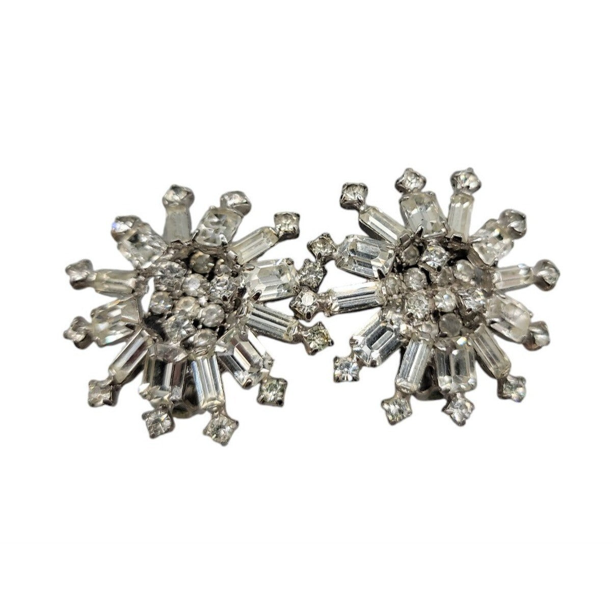 Kramer Clip On Earrings Early 1940s Sparkling Star Crystal Signed Kramer Vtg