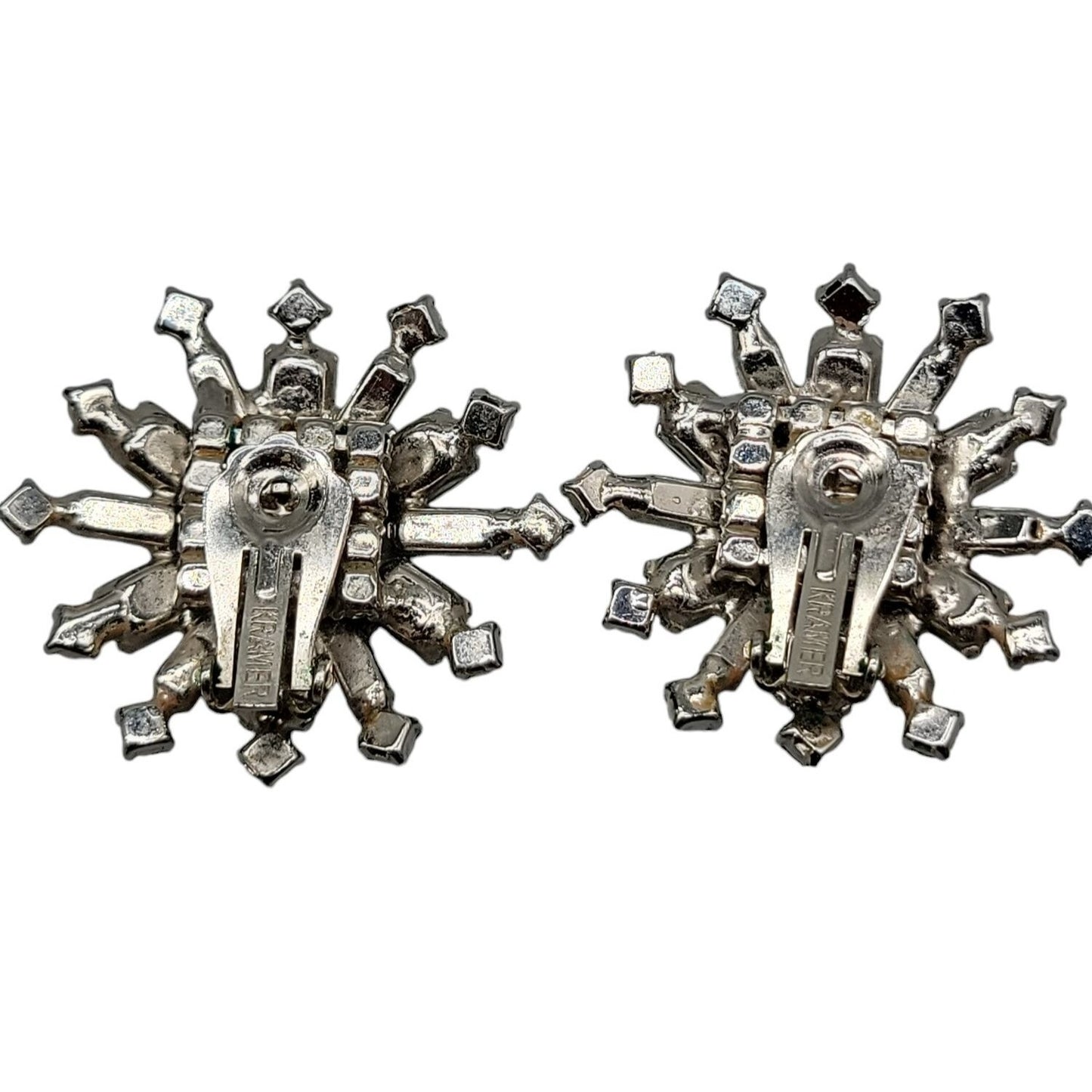 Kramer Clip On Earrings Early 1940s Sparkling Star Crystal Signed Kramer Vtg