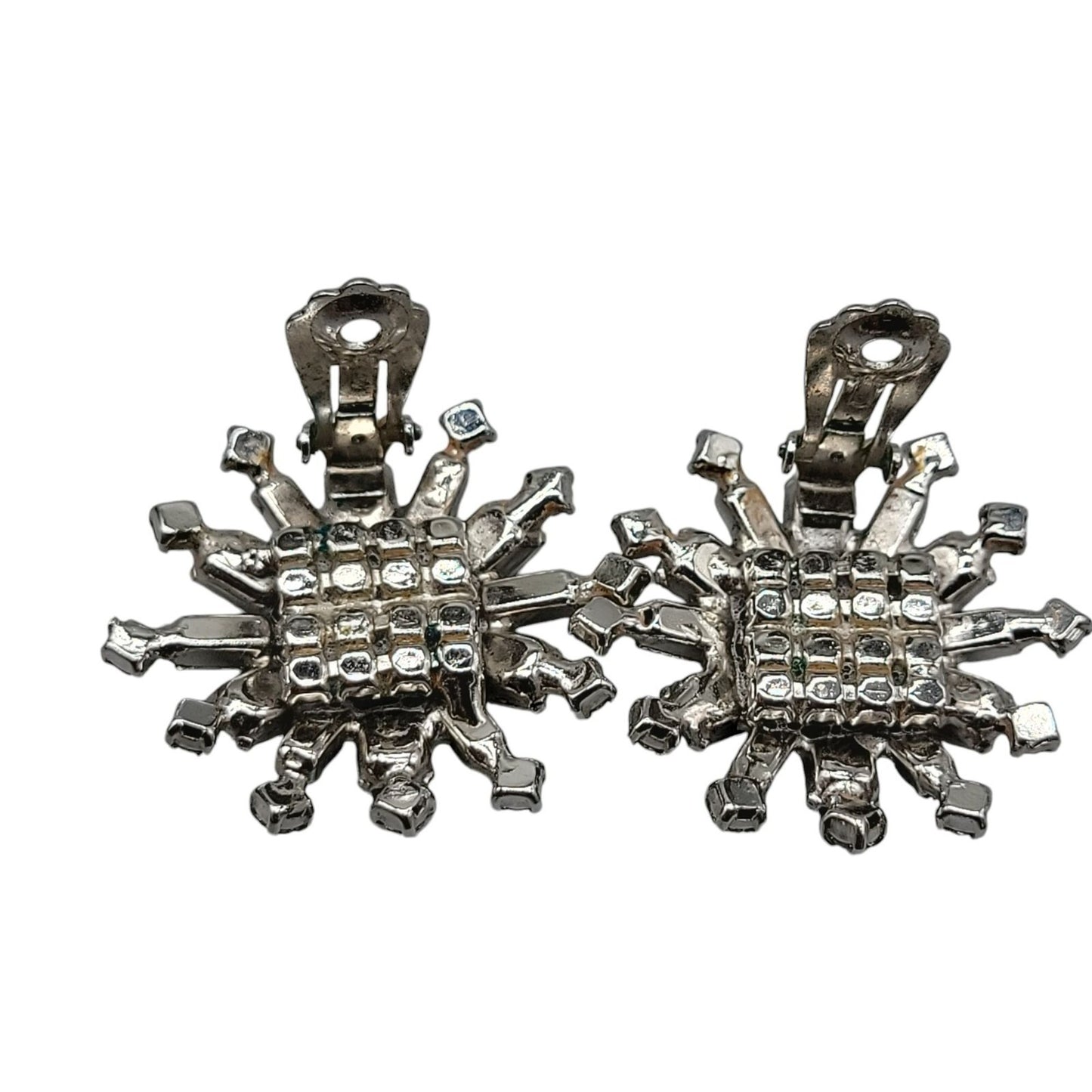 Kramer Clip On Earrings Early 1940s Sparkling Star Crystal Signed Kramer Vtg