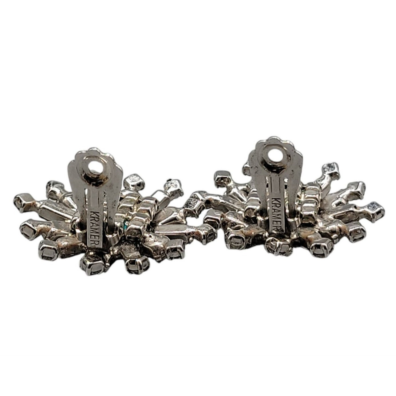 Kramer Clip On Earrings Early 1940s Sparkling Star Crystal Signed Kramer Vtg