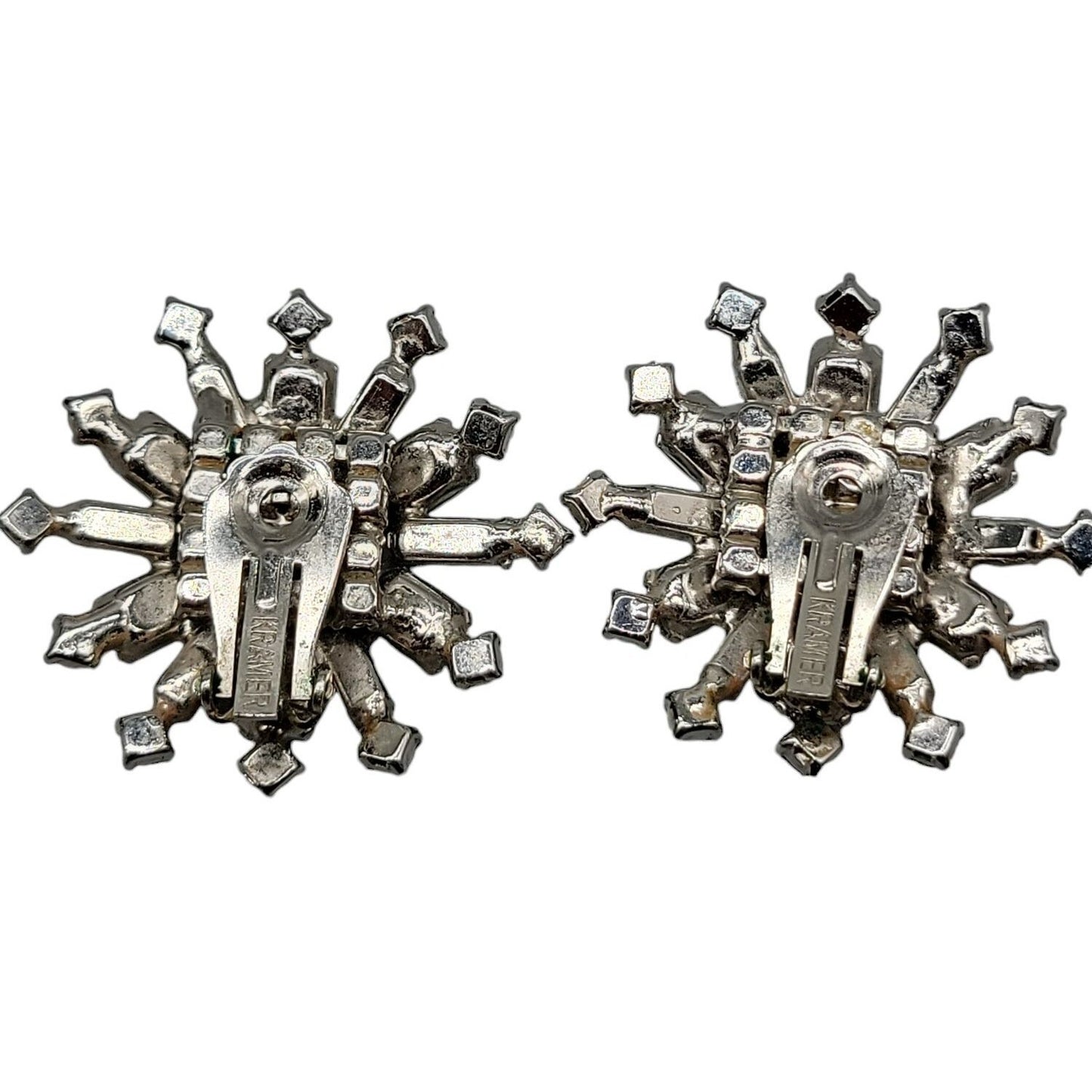Kramer Clip On Earrings Early 1940s Sparkling Star Crystal Signed Kramer Vtg