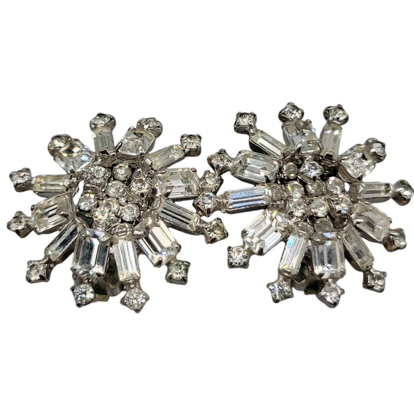 Kramer Clip On Earrings Early 1940s Sparkling Star Crystal Signed Kramer Vtg