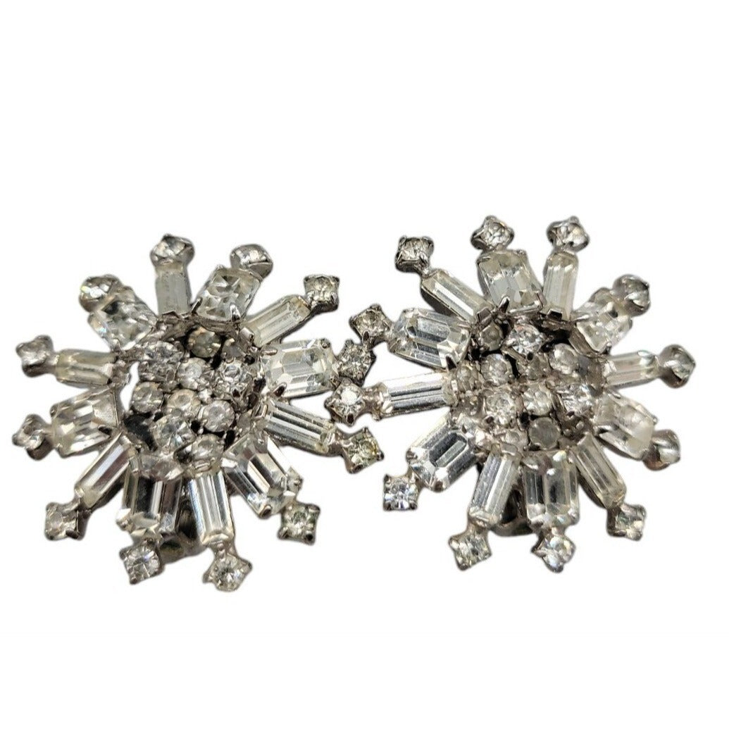 Kramer Clip On Earrings Early 1940s Sparkling Star Crystal Signed Kramer Vtg