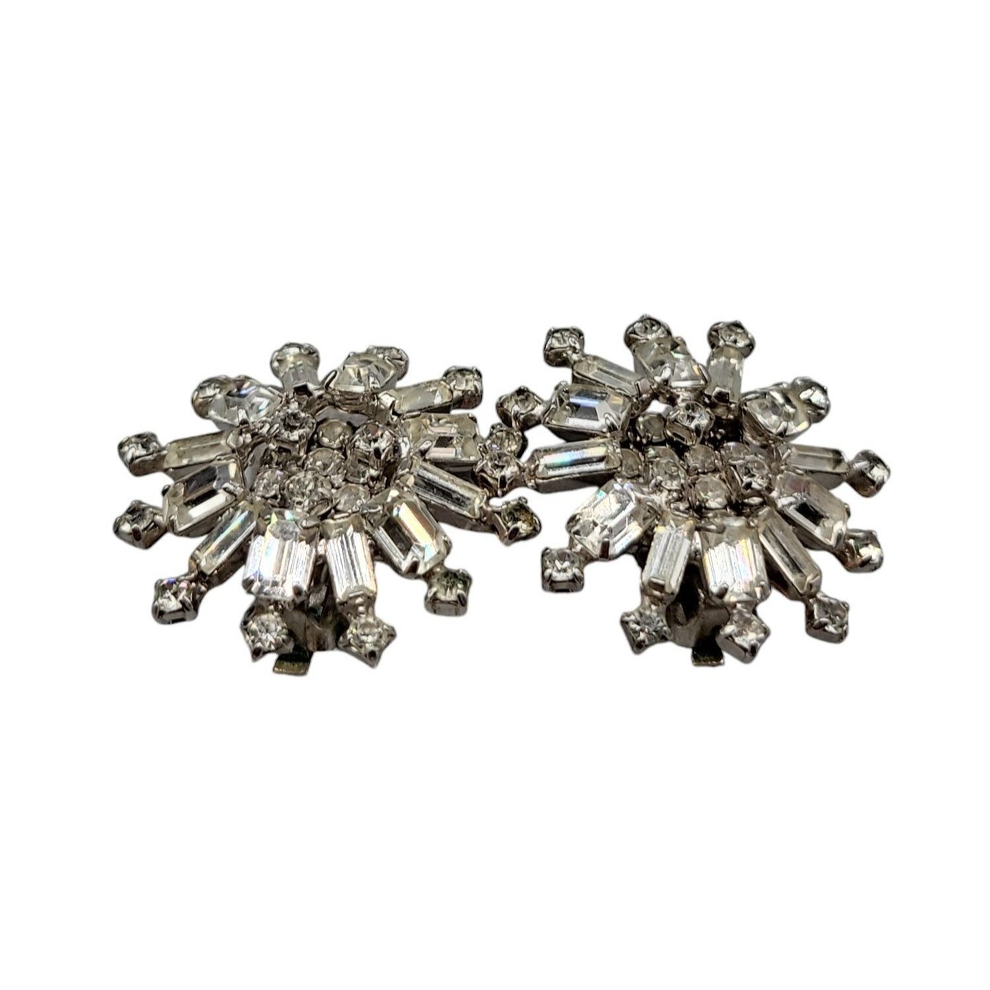 Kramer Clip On Earrings Early 1940s Sparkling Star Crystal Signed Kramer Vtg
