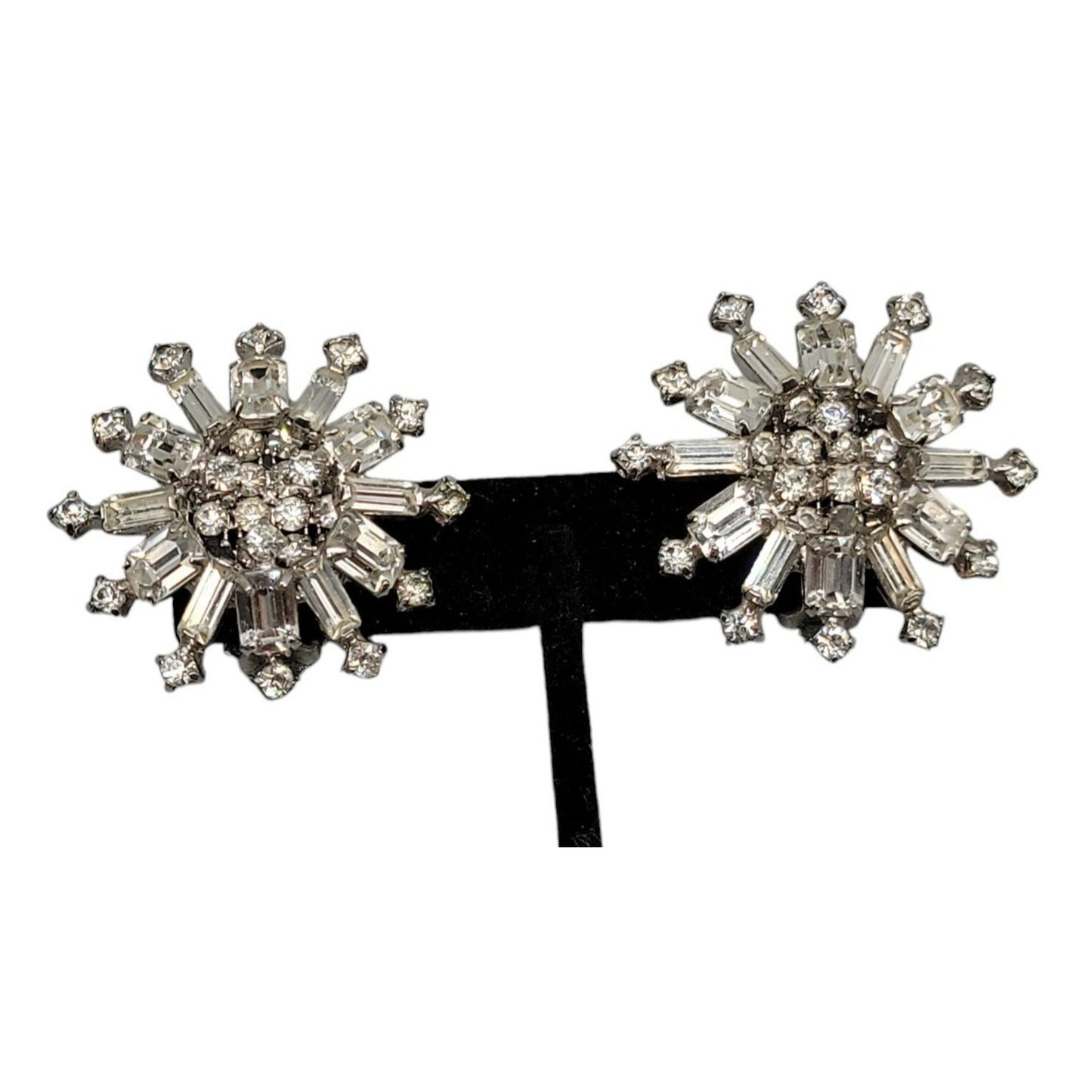 Kramer Clip On Earrings Early 1940s Sparkling Star Crystal Signed Kramer Vtg