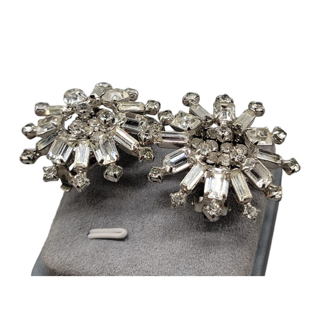 Kramer Clip On Earrings Early 1940s Sparkling Star Crystal Signed Kramer Vtg