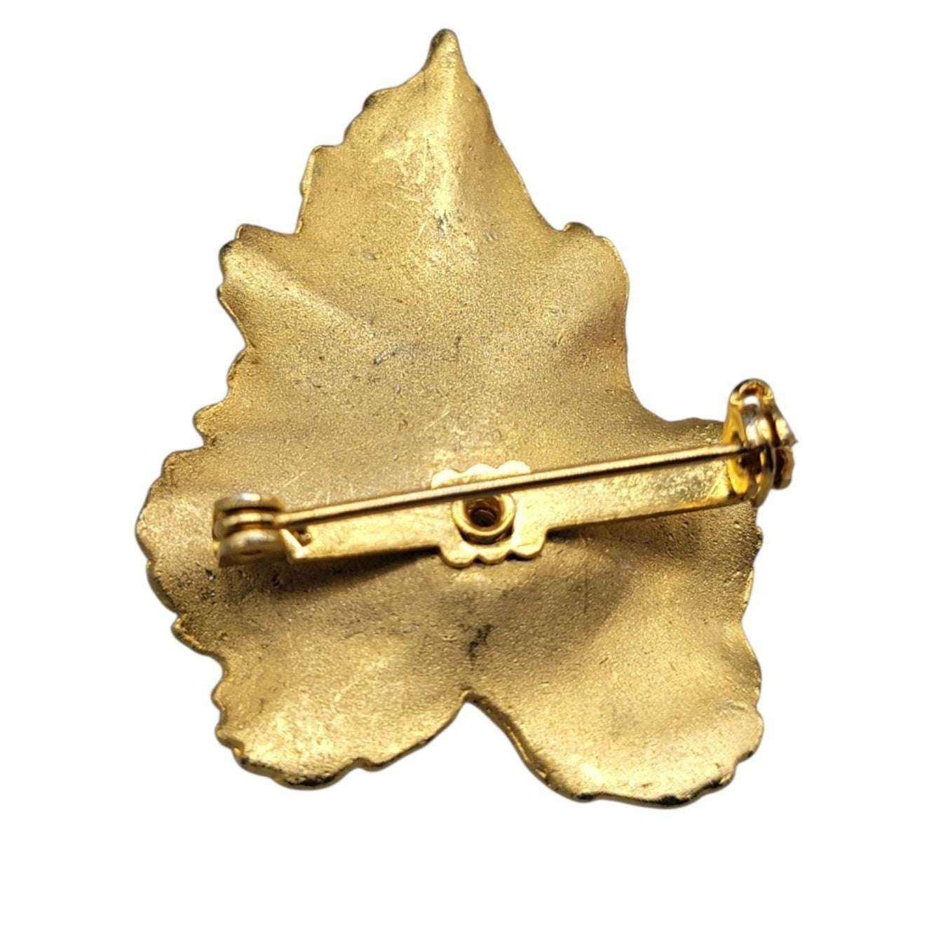 Vintage Floral Lily Pad Brooch Enamel Rhinestones Faux Pearl Gold Tone 1950s