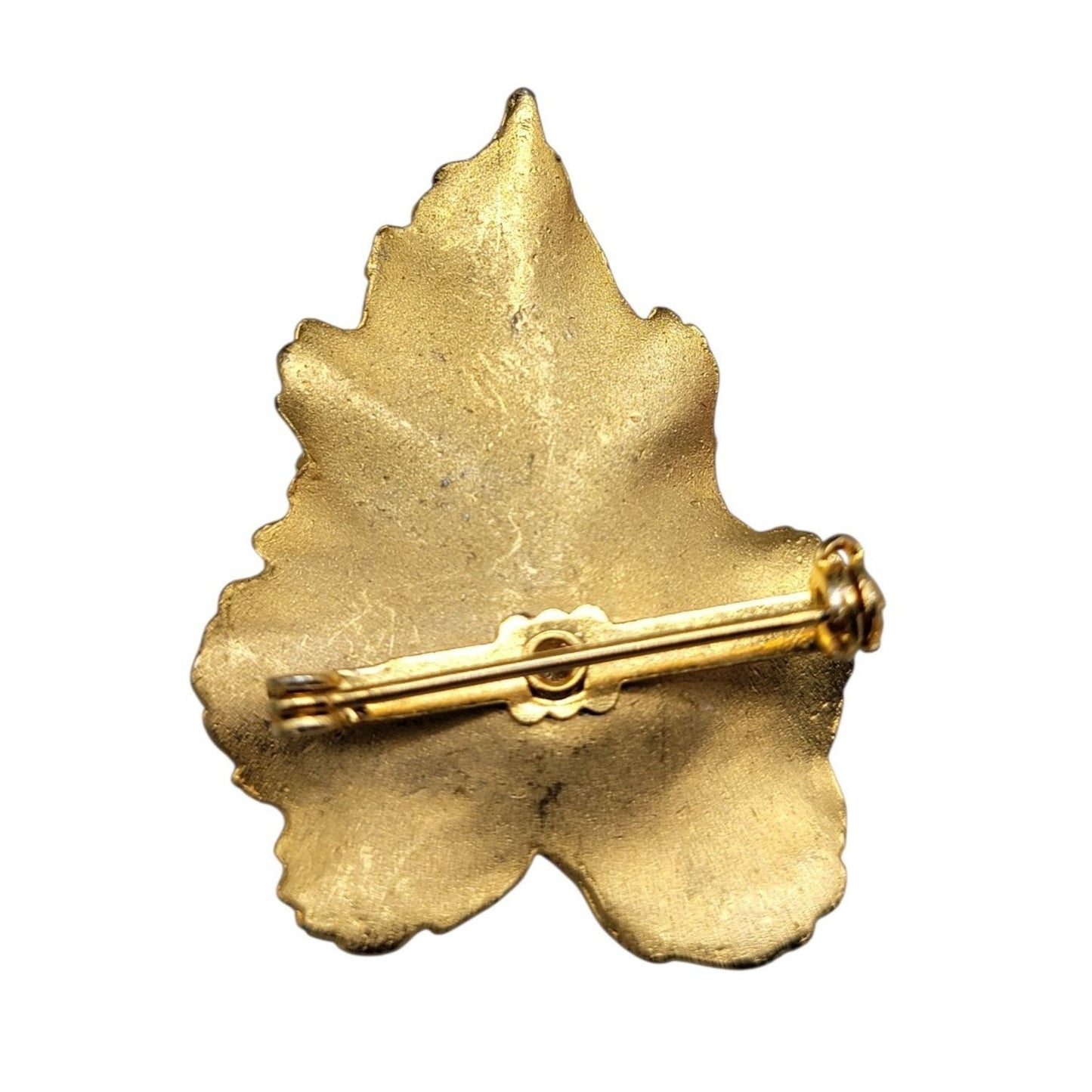 Vintage Floral Lily Pad Brooch Enamel Rhinestones Faux Pearl Gold Tone 1950s