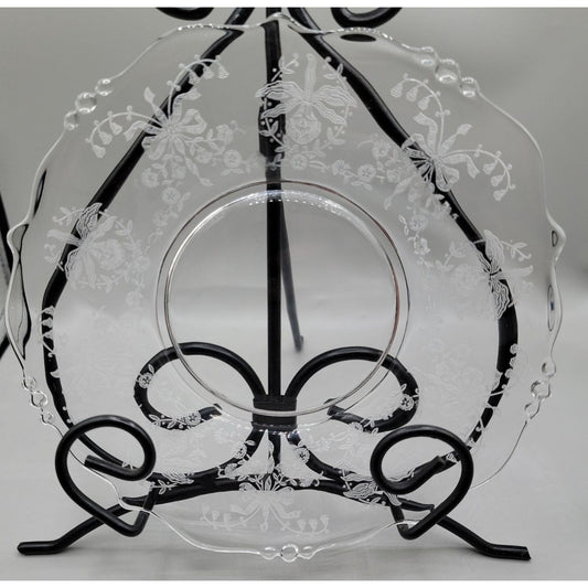 Heisey Orchid Dessert Plate 7.25" Etch Pattern 507 Rare 1519 Vtg Rolled Edge