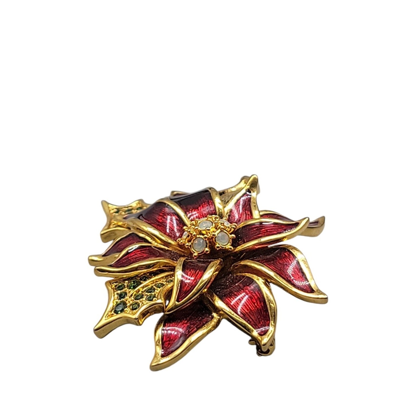 Nolan Miller Poinsettia Jewelry Set Red Enamel Gold Plated Chrjstmas Holiday