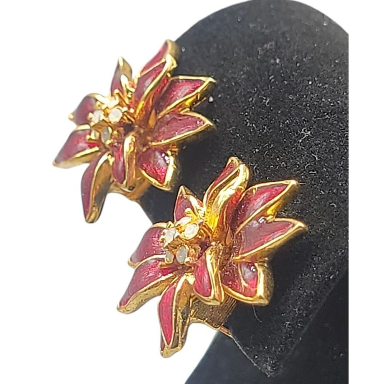 Nolan Miller Poinsettia Jewelry Set Red Enamel Gold Plated Chrjstmas Holiday