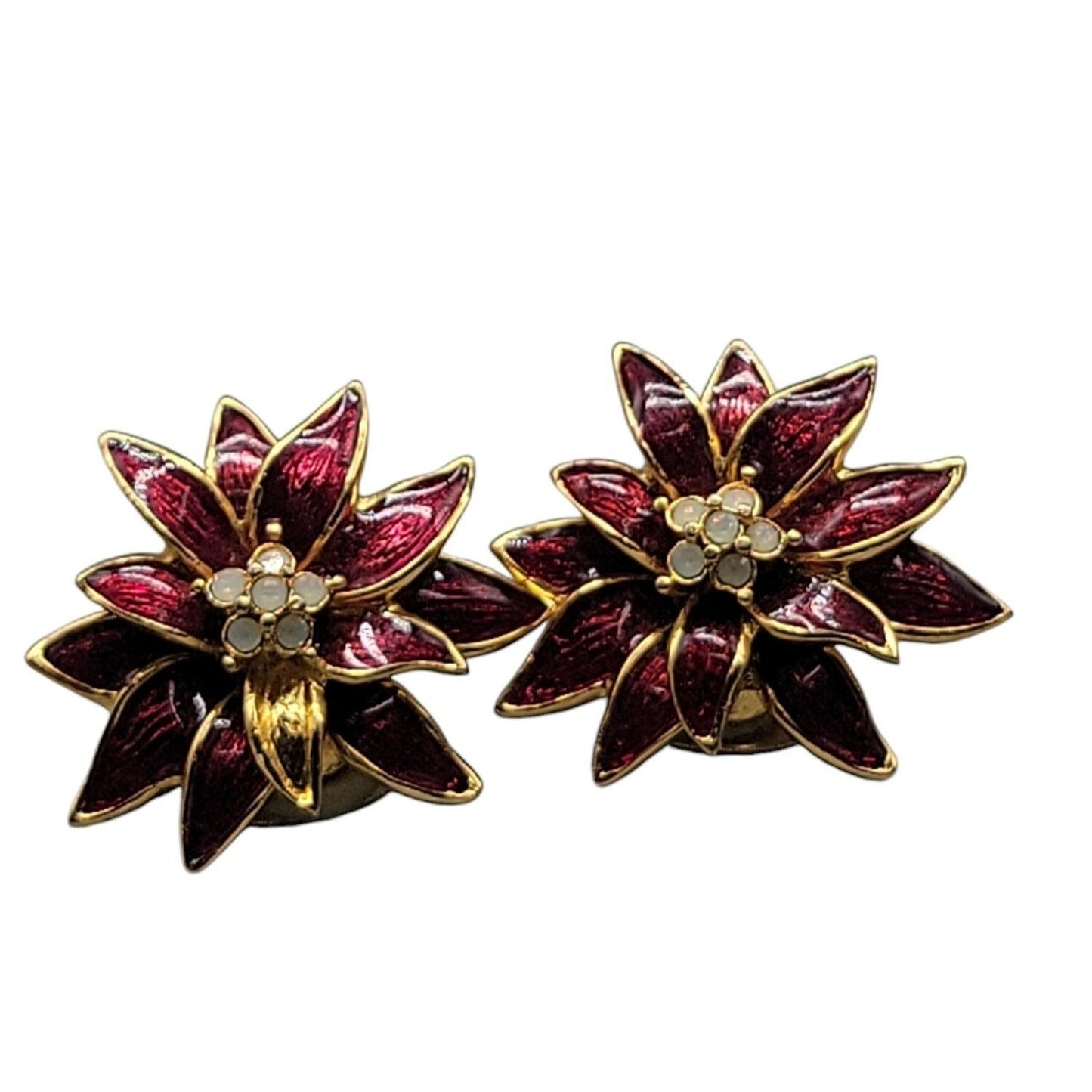 Nolan Miller Poinsettia Jewelry Set Red Enamel Gold Plated Chrjstmas Holiday
