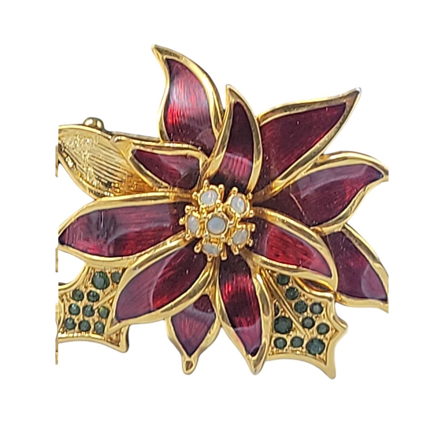 Nolan Miller Poinsettia Jewelry Set Red Enamel Gold Plated Chrjstmas Holiday