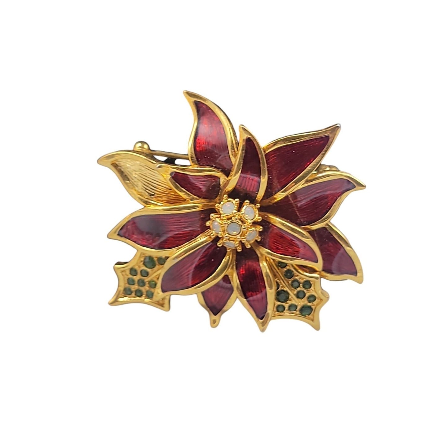 Nolan Miller Poinsettia Jewelry Set Red Enamel Gold Plated Chrjstmas Holiday