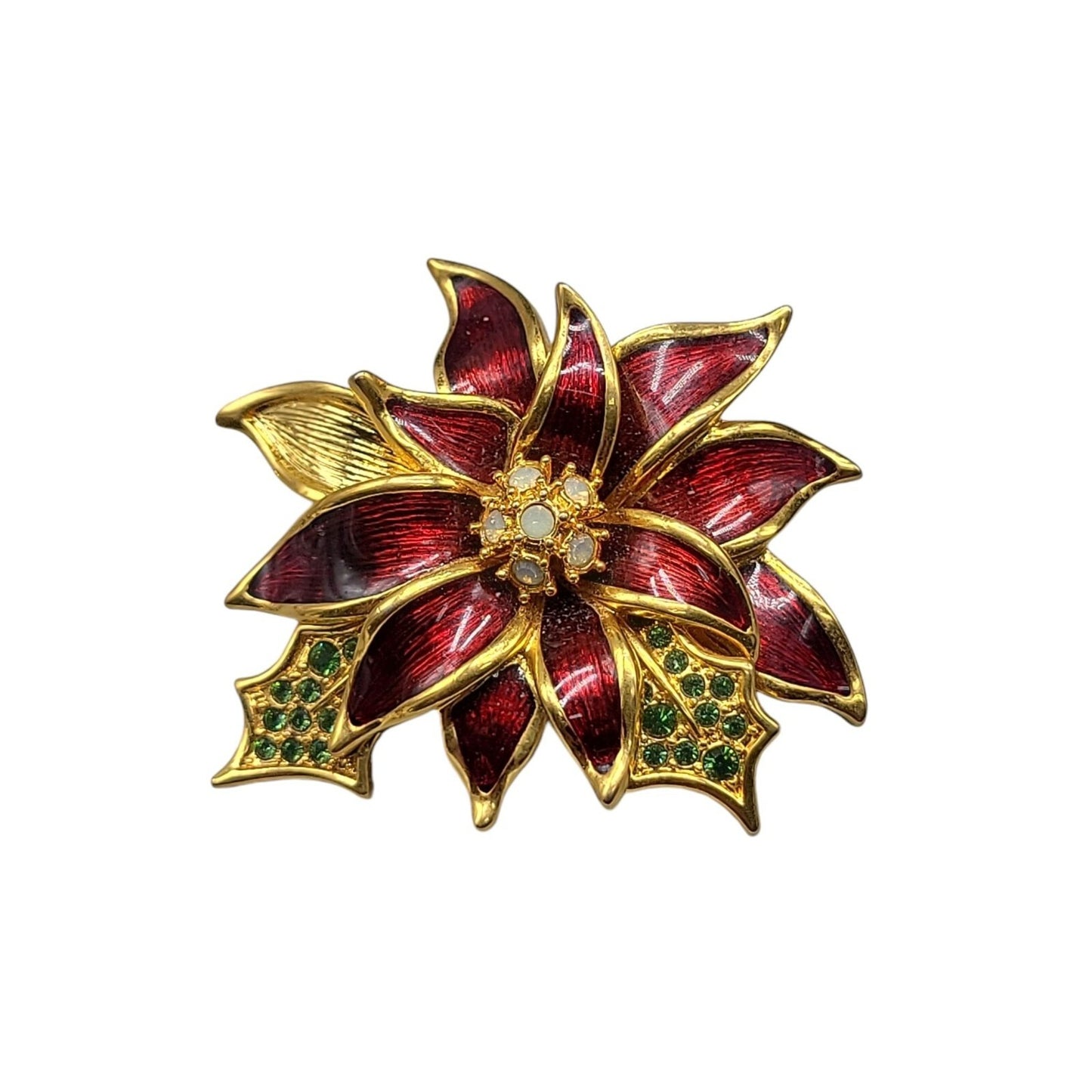 Nolan Miller Poinsettia Jewelry Set Red Enamel Gold Plated Chrjstmas Holiday