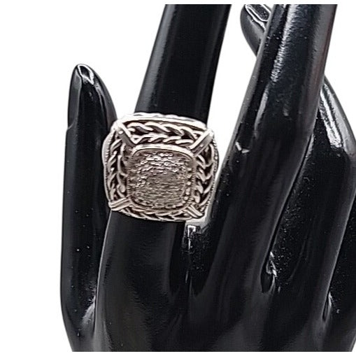 Gail Scott Sterling Silver & 18k Diamond Basket Weave Ring Ladies 6.75 15.66g