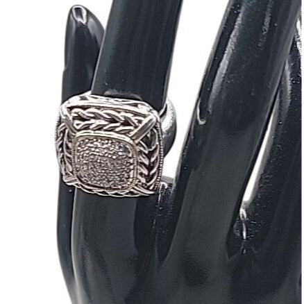 Gail Scott Sterling Silver & 18k Diamond Basket Weave Ring Ladies 6.75 15.66g