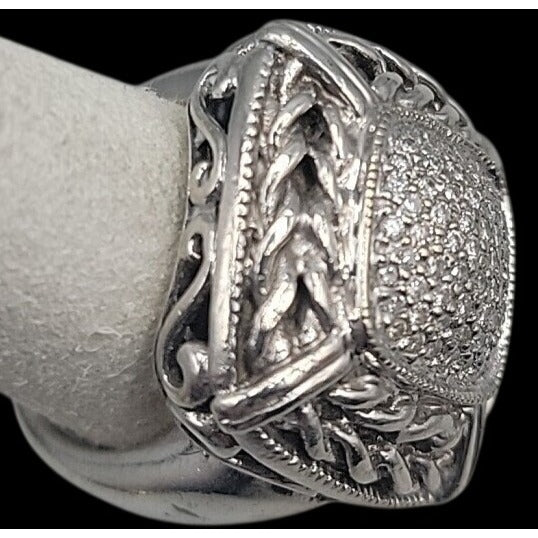 Gail Scott Sterling Silver & 18k Diamond Basket Weave Ring Ladies 6.75 15.66g