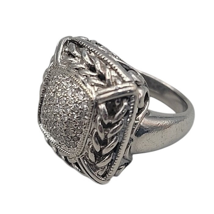 Gail Scott Sterling Silver & 18k Diamond Basket Weave Ring Ladies 6.75 15.66g