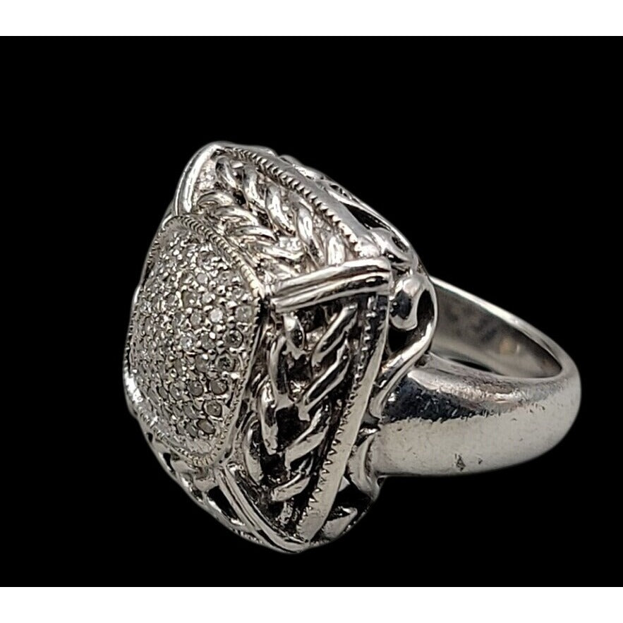 Gail Scott Sterling Silver & 18k Diamond Basket Weave Ring Ladies 6.75 15.66g