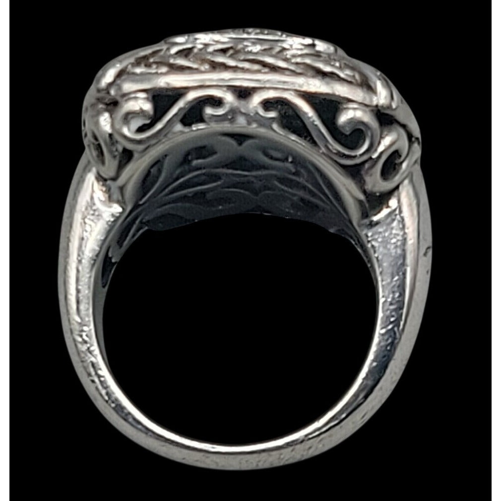 Gail Scott Sterling Silver & 18k Diamond Basket Weave Ring Ladies 6.75 15.66g