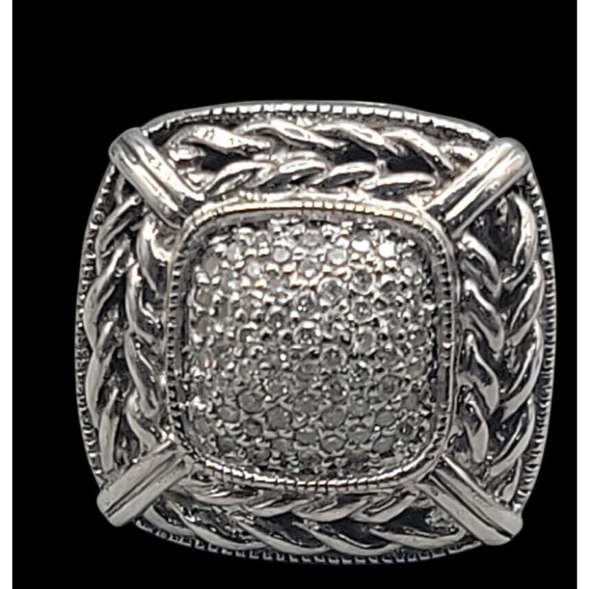 Gail Scott Sterling Silver & 18k Diamond Basket Weave Ring Ladies 6.75 15.66g