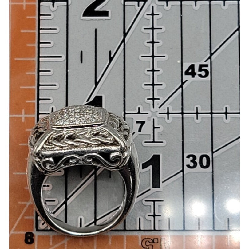 Gail Scott Sterling Silver & 18k Diamond Basket Weave Ring Ladies 6.75 15.66g