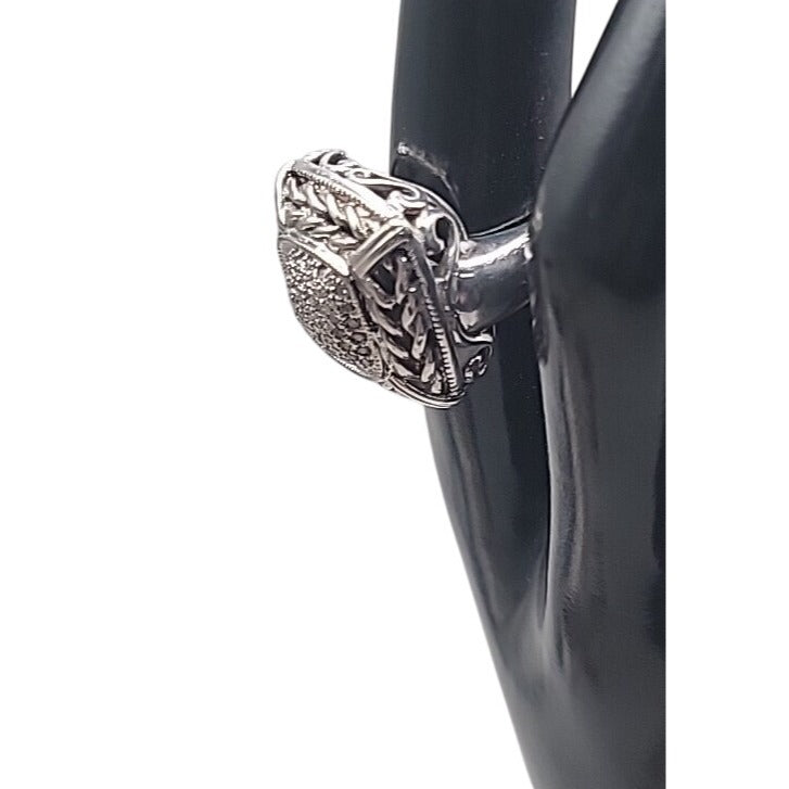 Gail Scott Sterling Silver & 18k Diamond Basket Weave Ring Ladies 6.75 15.66g