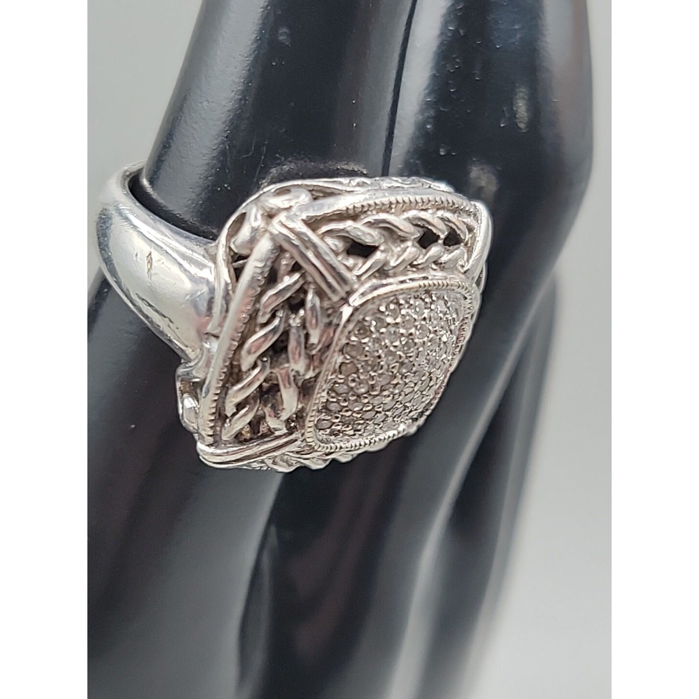 Gail Scott Sterling Silver & 18k Diamond Basket Weave Ring Ladies 6.75 15.66g