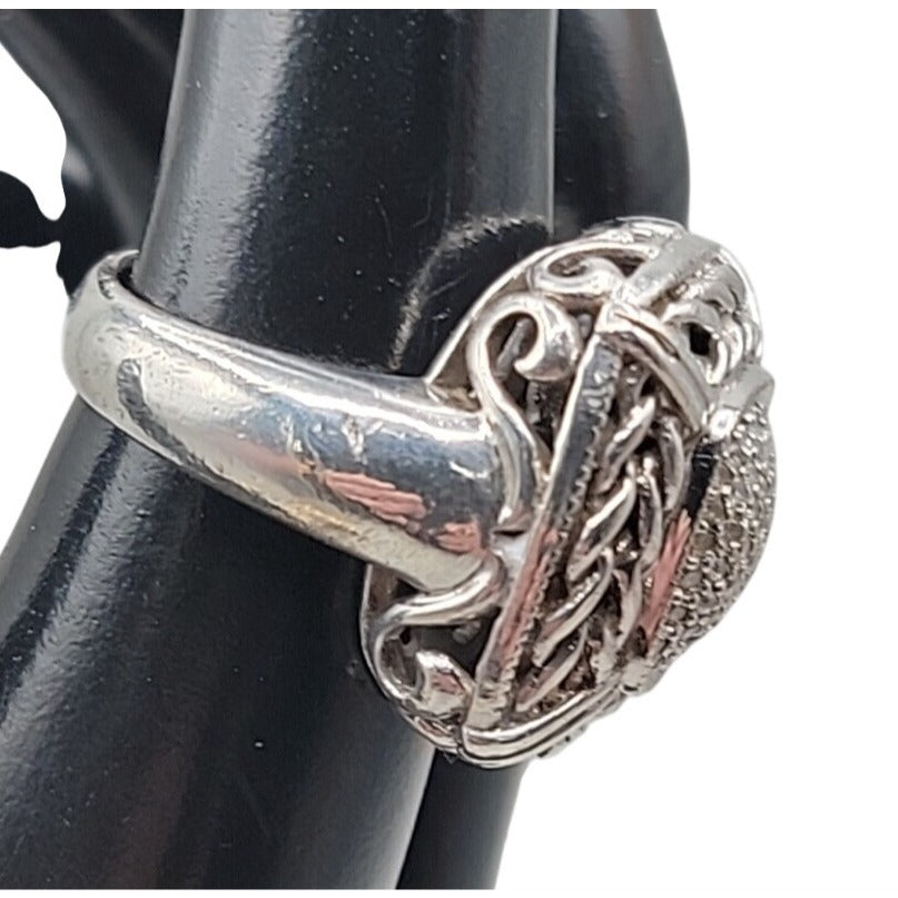Gail Scott Sterling Silver & 18k Diamond Basket Weave Ring Ladies 6.75 15.66g