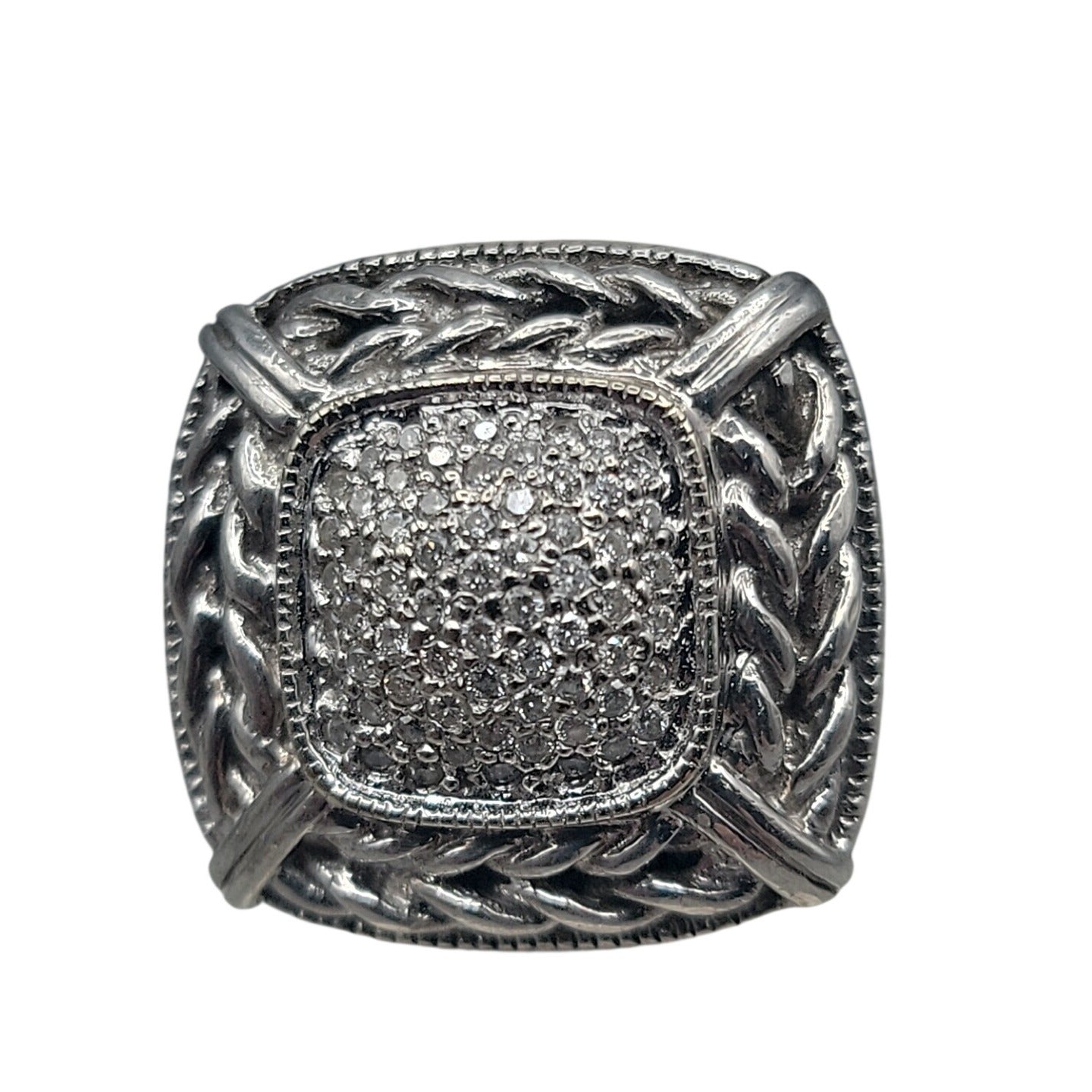Gail Scott Sterling Silver & 18k Diamond Basket Weave Ring Ladies 6.75 15.66g