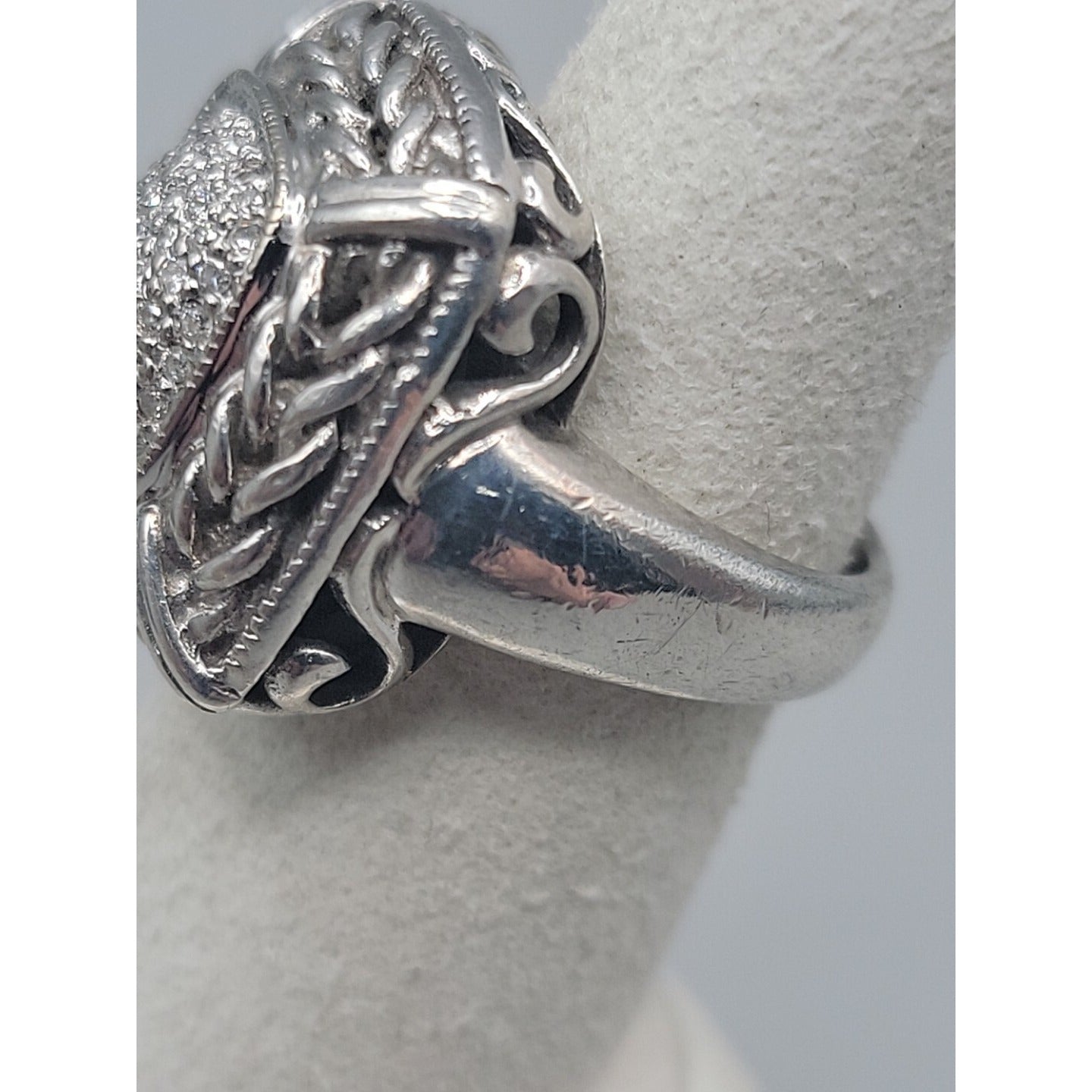 Gail Scott Sterling Silver & 18k Diamond Basket Weave Ring Ladies 6.75 15.66g