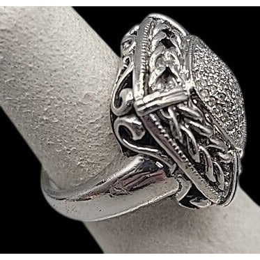 Gail Scott Sterling Silver & 18k Diamond Basket Weave Ring Ladies 6.75 15.66g