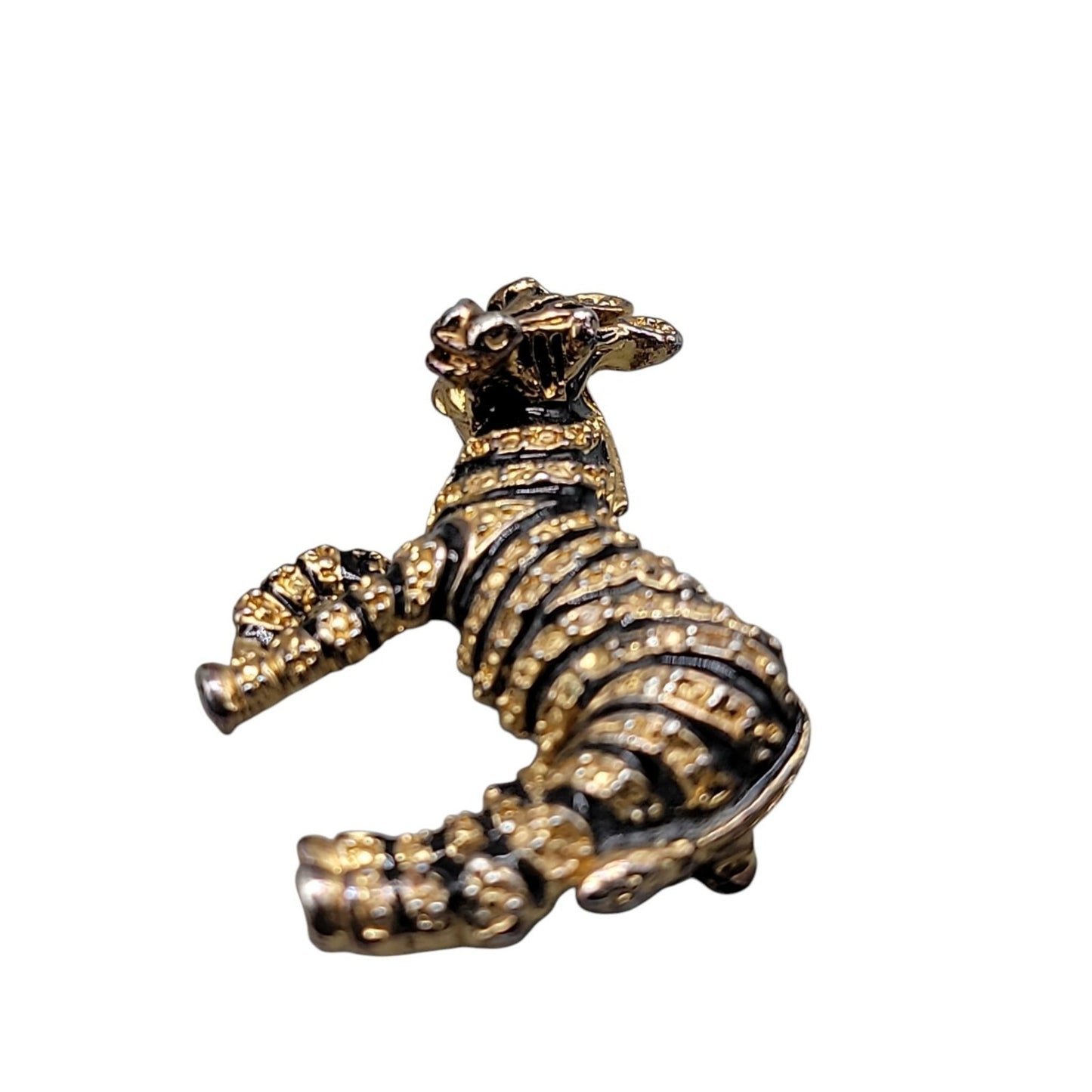 Designer Zebra Brooch Gold Tone Black Enamel Strips Vintage Safari Animal Pin