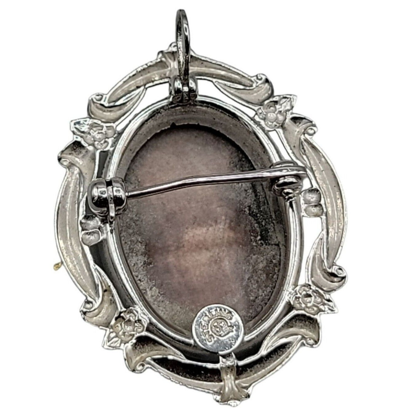 Curtis Creations Sterling Silver Abalone Mother of Pearl Cameo Brooch 1950s Rare