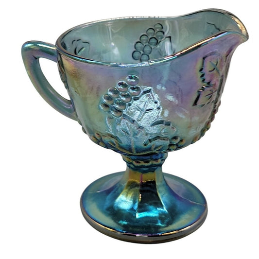 Vtg Colony Indiana Glass Blue Carnival Glass Harvest Grape Footed Creamer 1970s