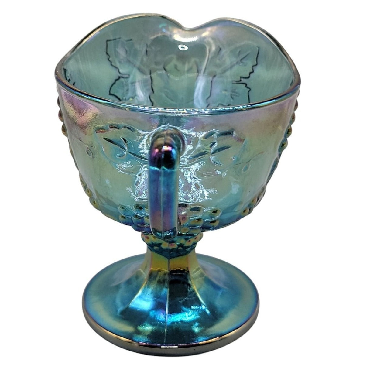 Vtg Colony Indiana Glass Blue Carnival Glass Harvest Grape Footed Creamer 1970s