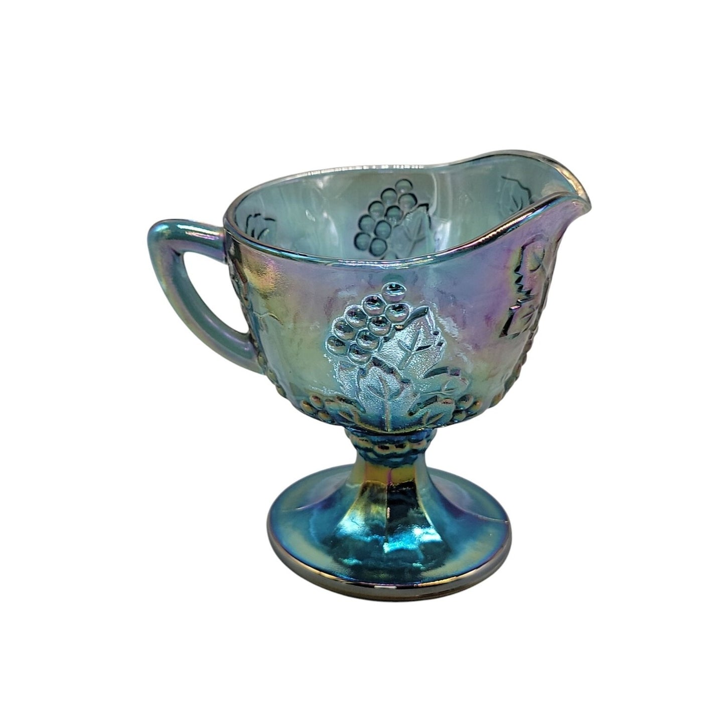 Vtg Colony Indiana Glass Blue Carnival Glass Harvest Grape Footed Creamer 1970s