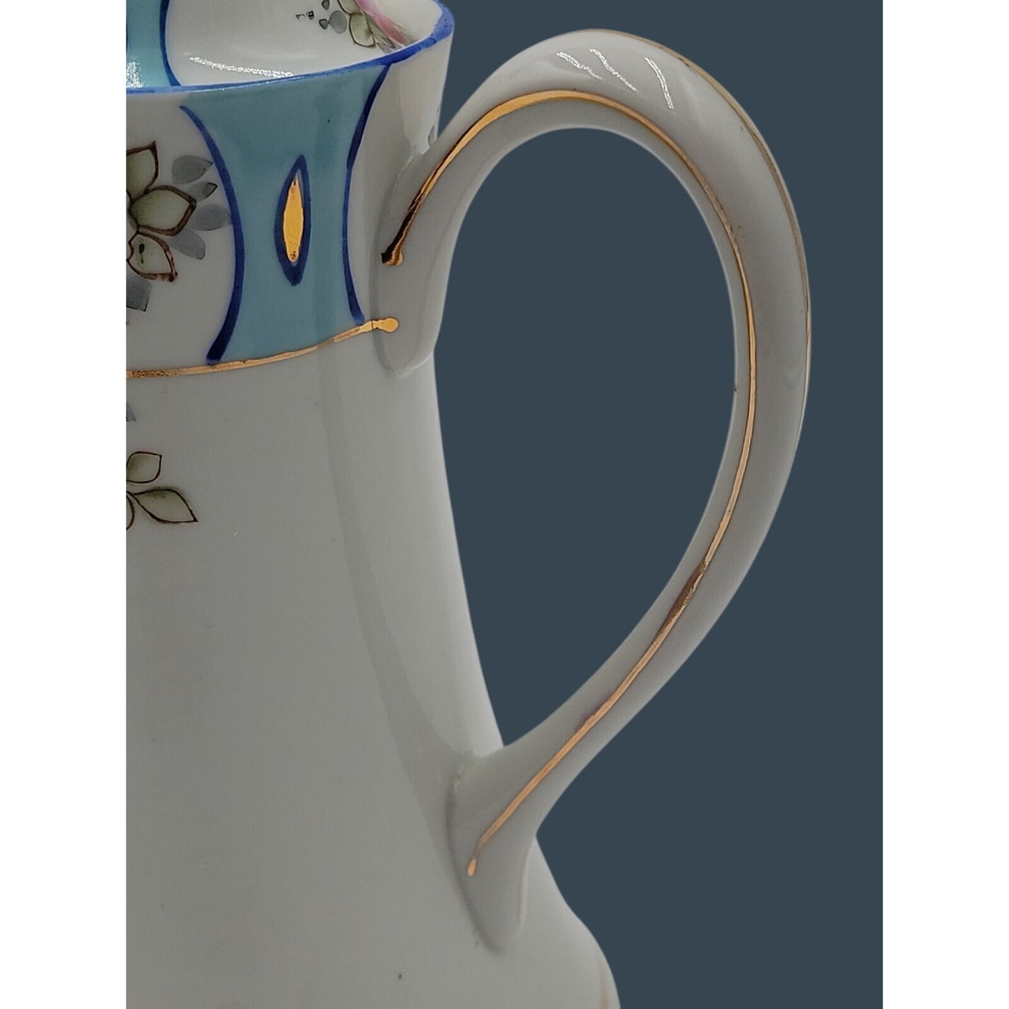 Antique Royal Crown Kinran Nippon Porcelain Coffee Pot Hand-Painted Roses 8"