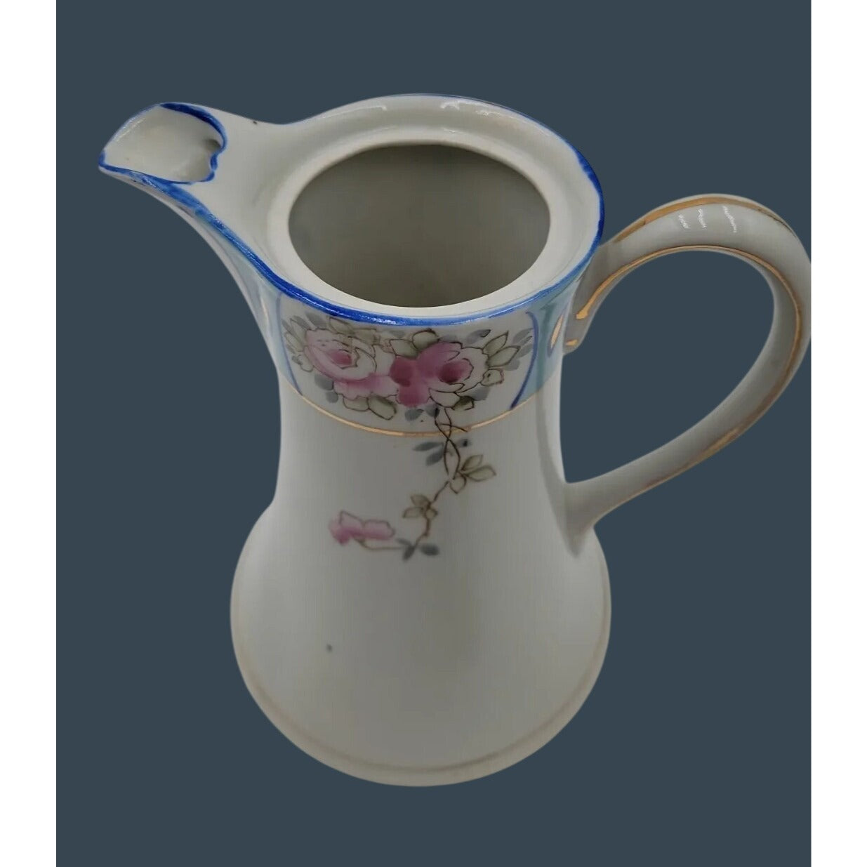Antique Royal Crown Kinran Nippon Porcelain Coffee Pot Hand-Painted Roses 8"