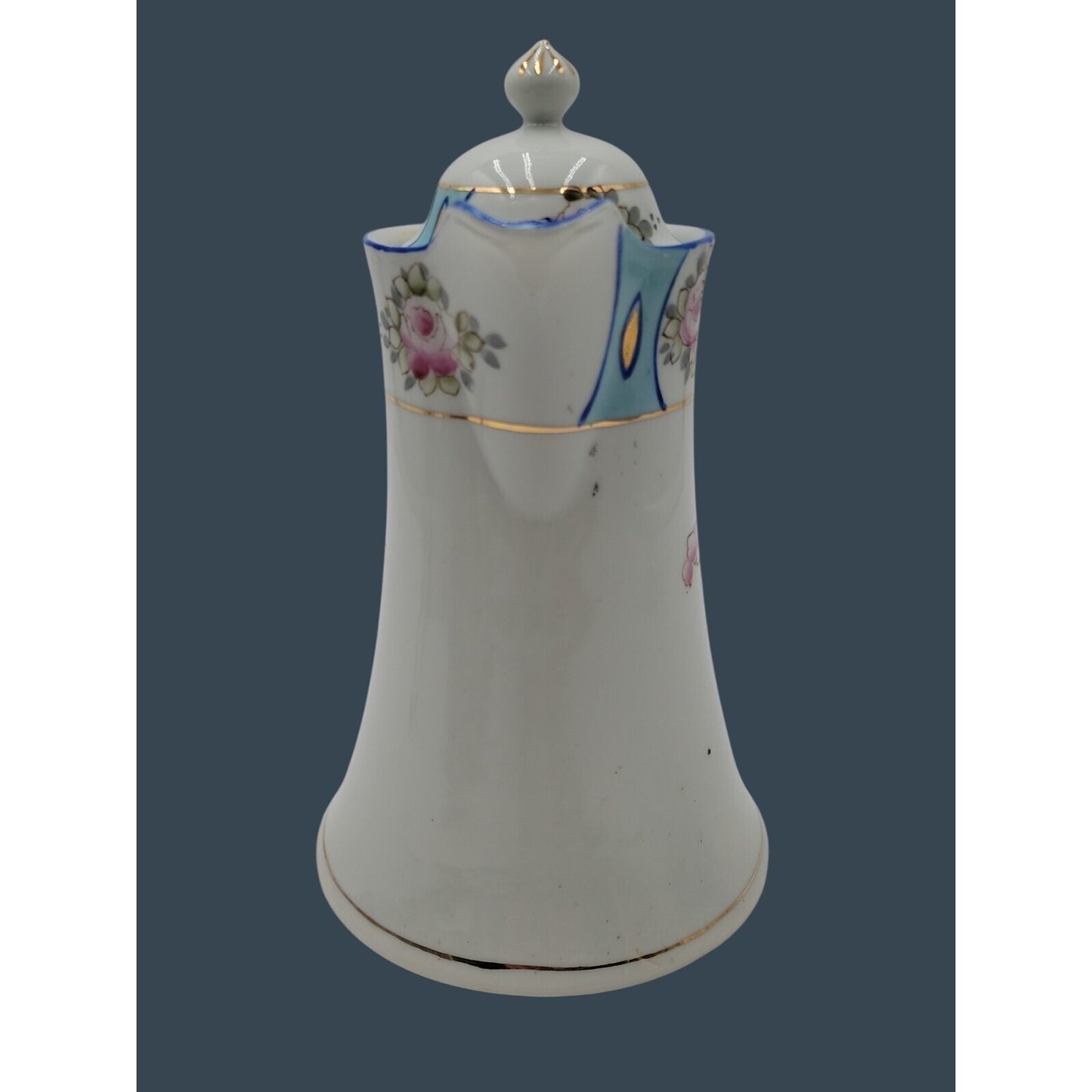 Antique Royal Crown Kinran Nippon Porcelain Coffee Pot Hand-Painted Roses 8"