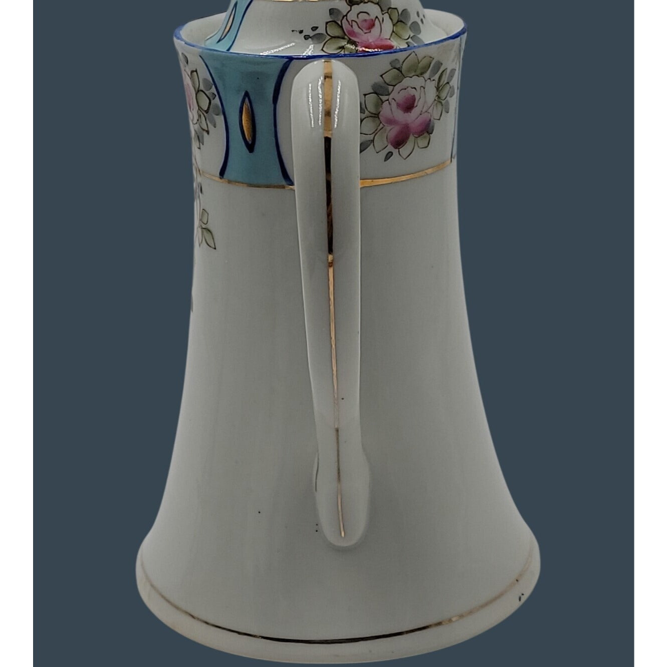 Antique Royal Crown Kinran Nippon Porcelain Coffee Pot Hand-Painted Roses 8"