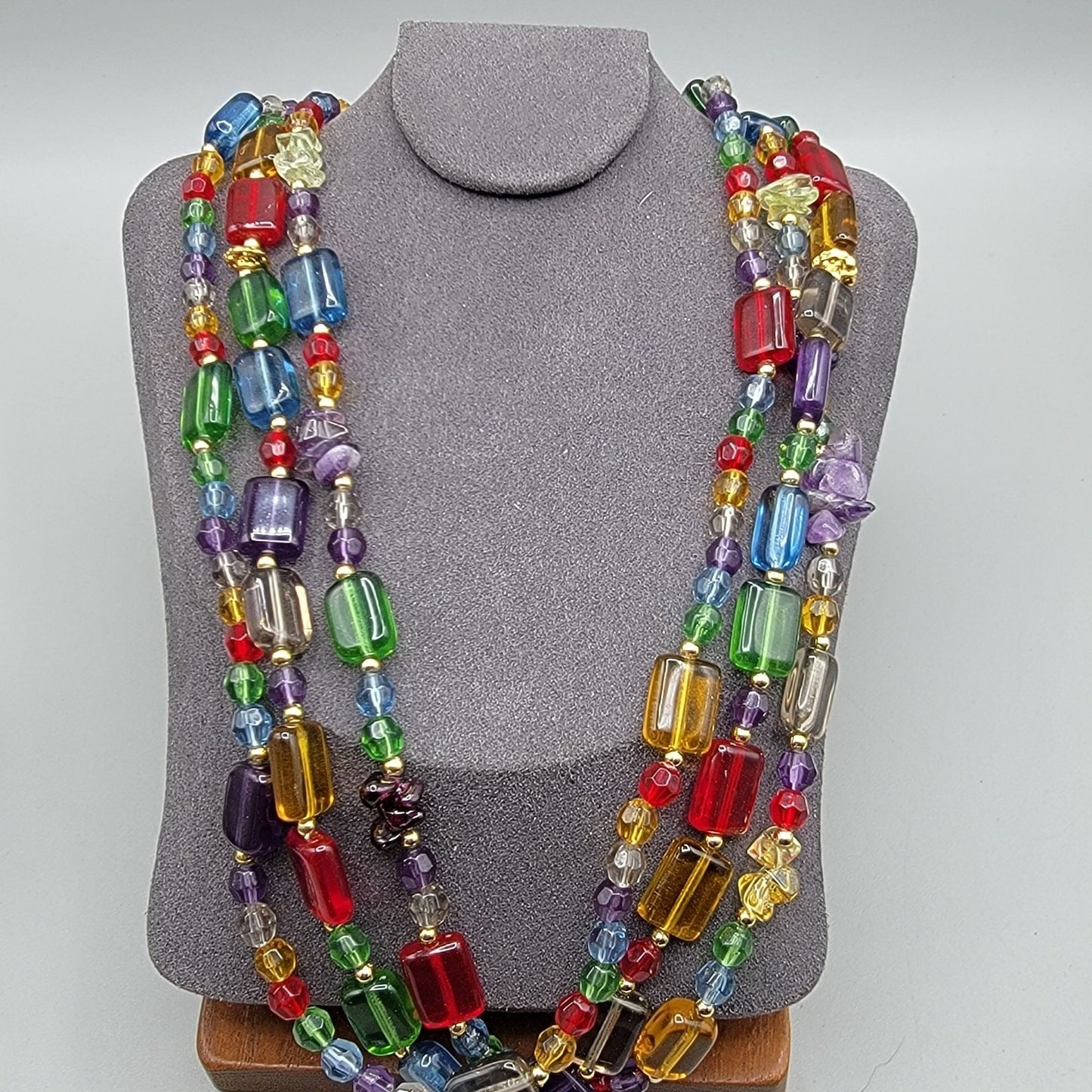 Cut & Chunky Crystal & Rhinestone Multistrand Necklace 21" & Clip On Earrings