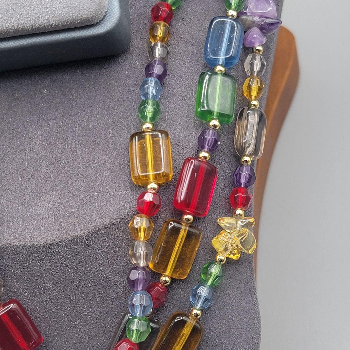 Cut & Chunky Crystal & Rhinestone Multistrand Necklace 21" & Clip On Earrings