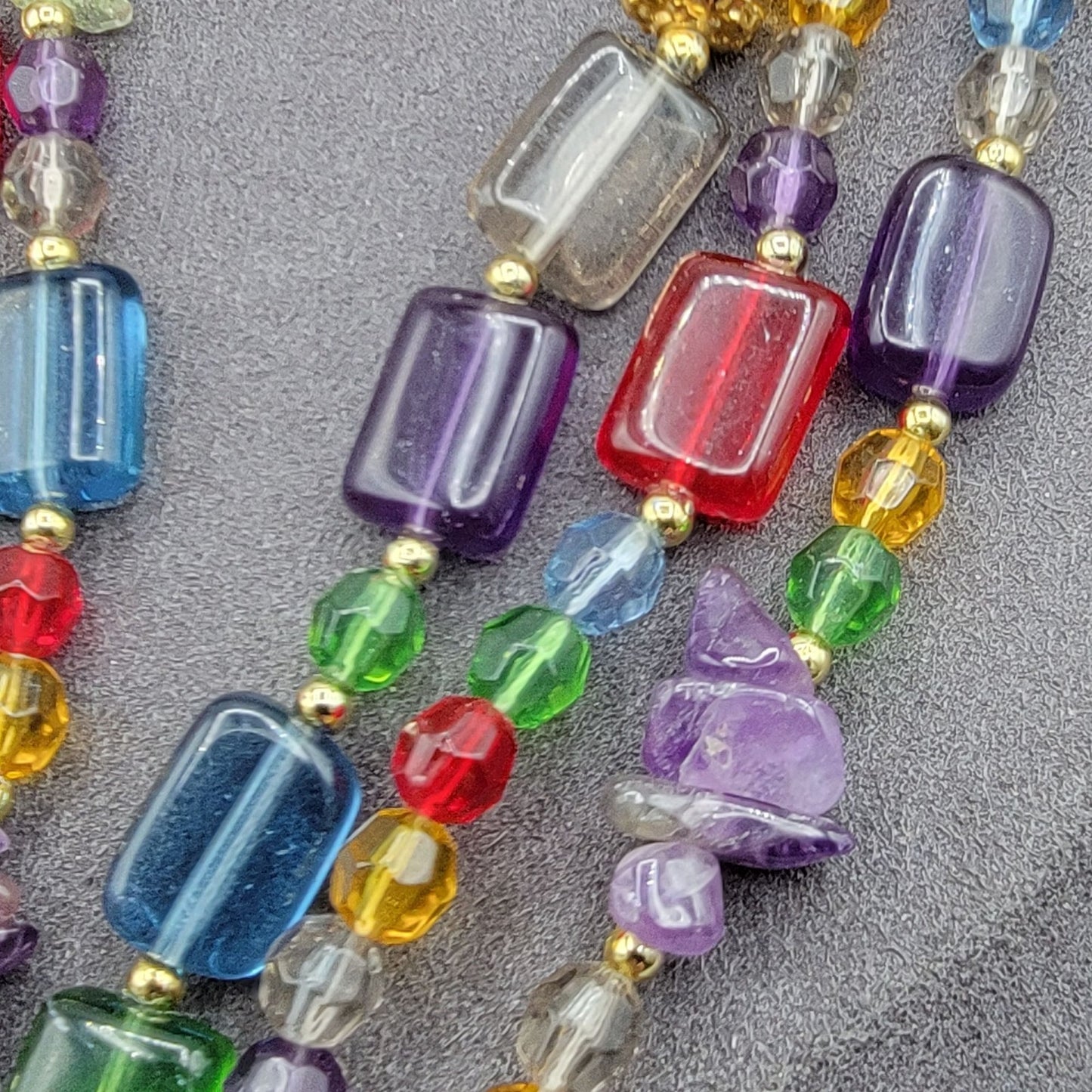 Cut & Chunky Crystal & Rhinestone Multistrand Necklace 21" & Clip On Earrings