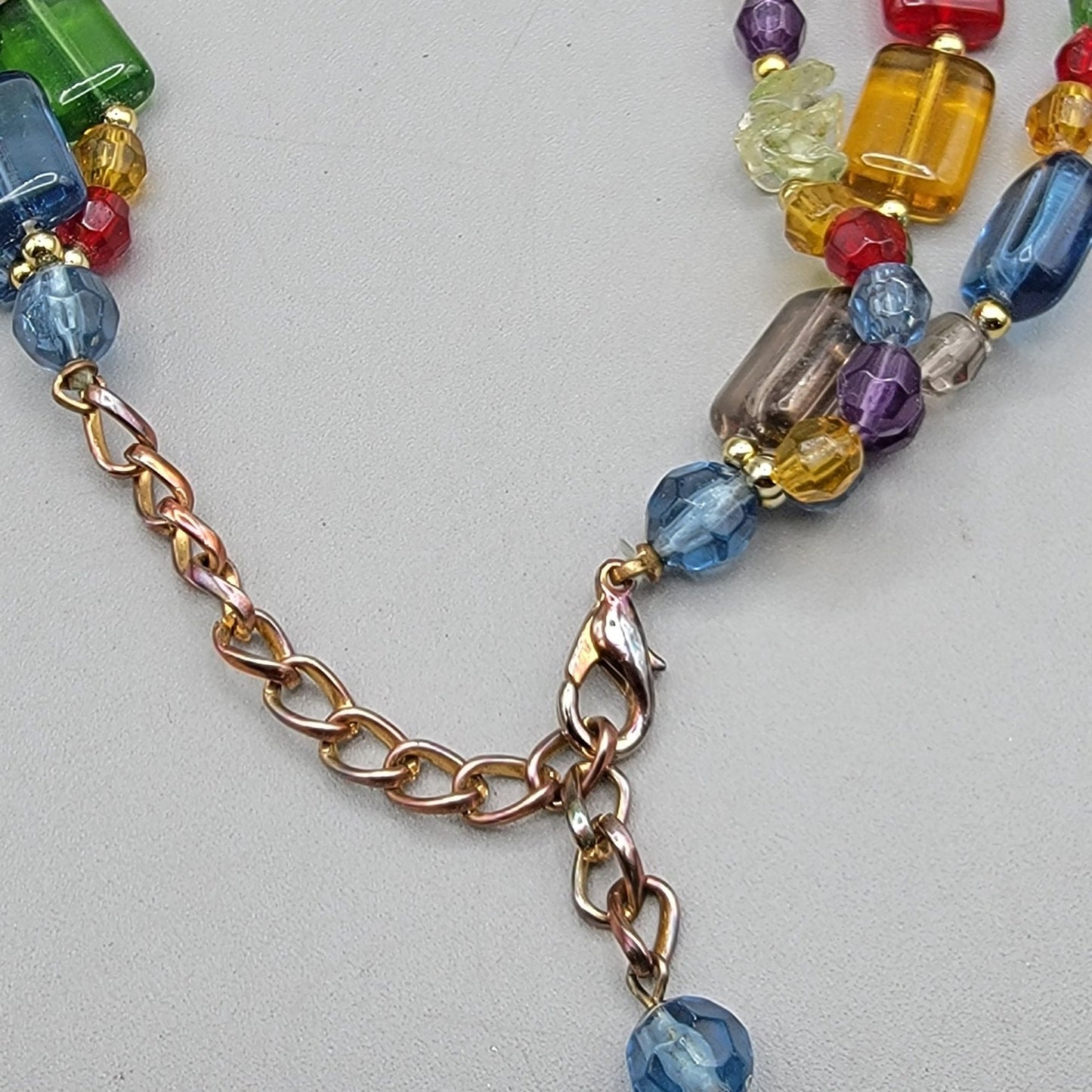 Cut & Chunky Crystal & Rhinestone Multistrand Necklace 21" & Clip On Earrings