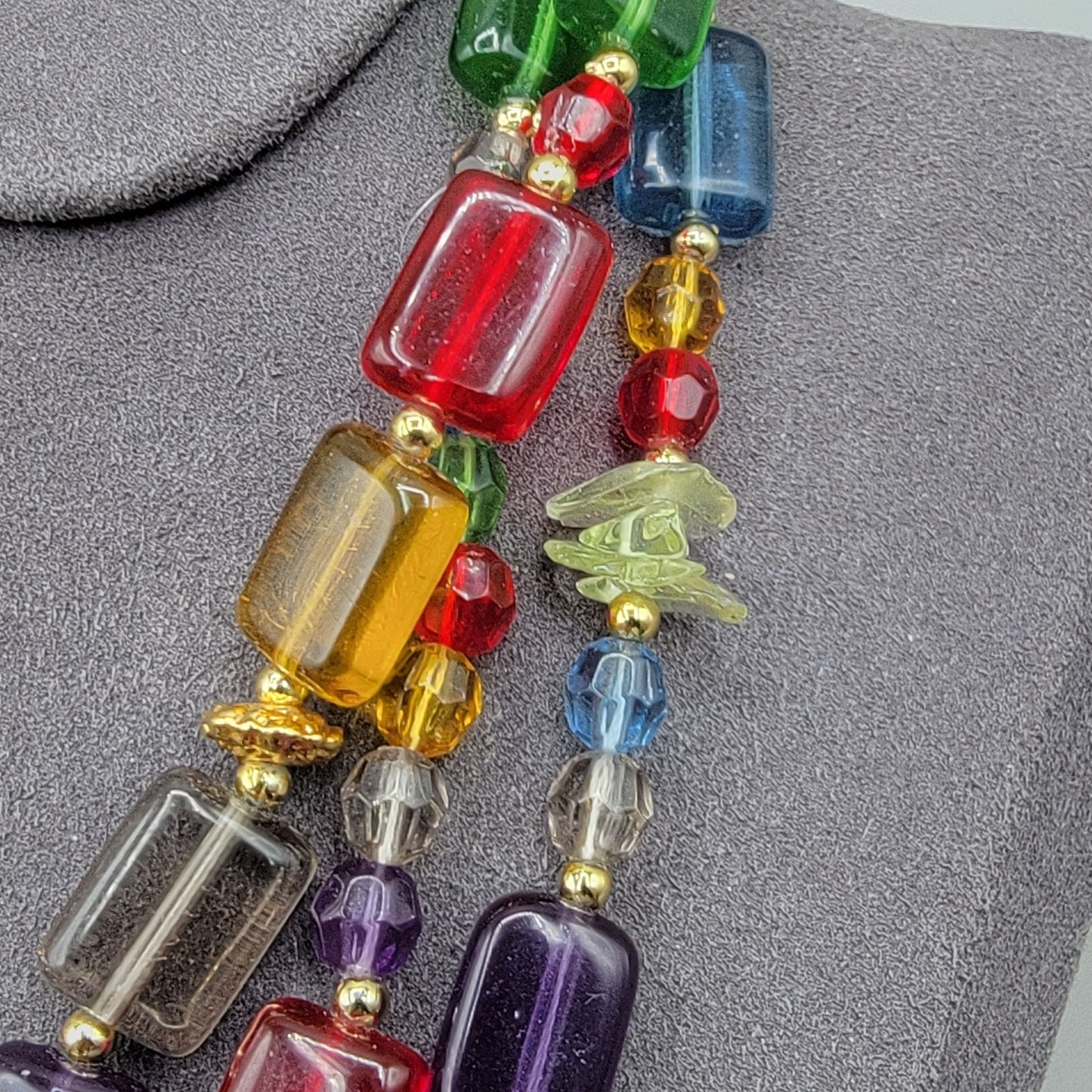 Cut & Chunky Crystal & Rhinestone Multistrand Necklace 21" & Clip On Earrings