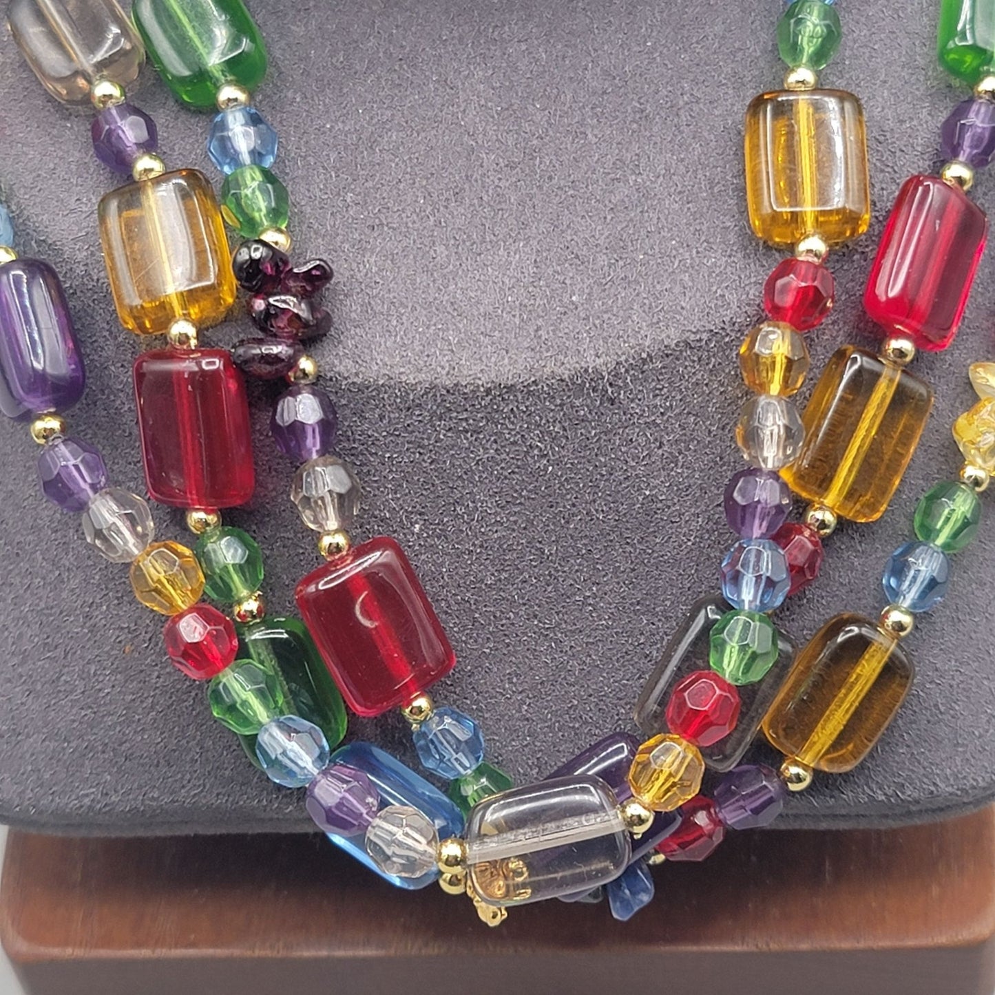 Cut & Chunky Crystal & Rhinestone Multistrand Necklace 21" & Clip On Earrings