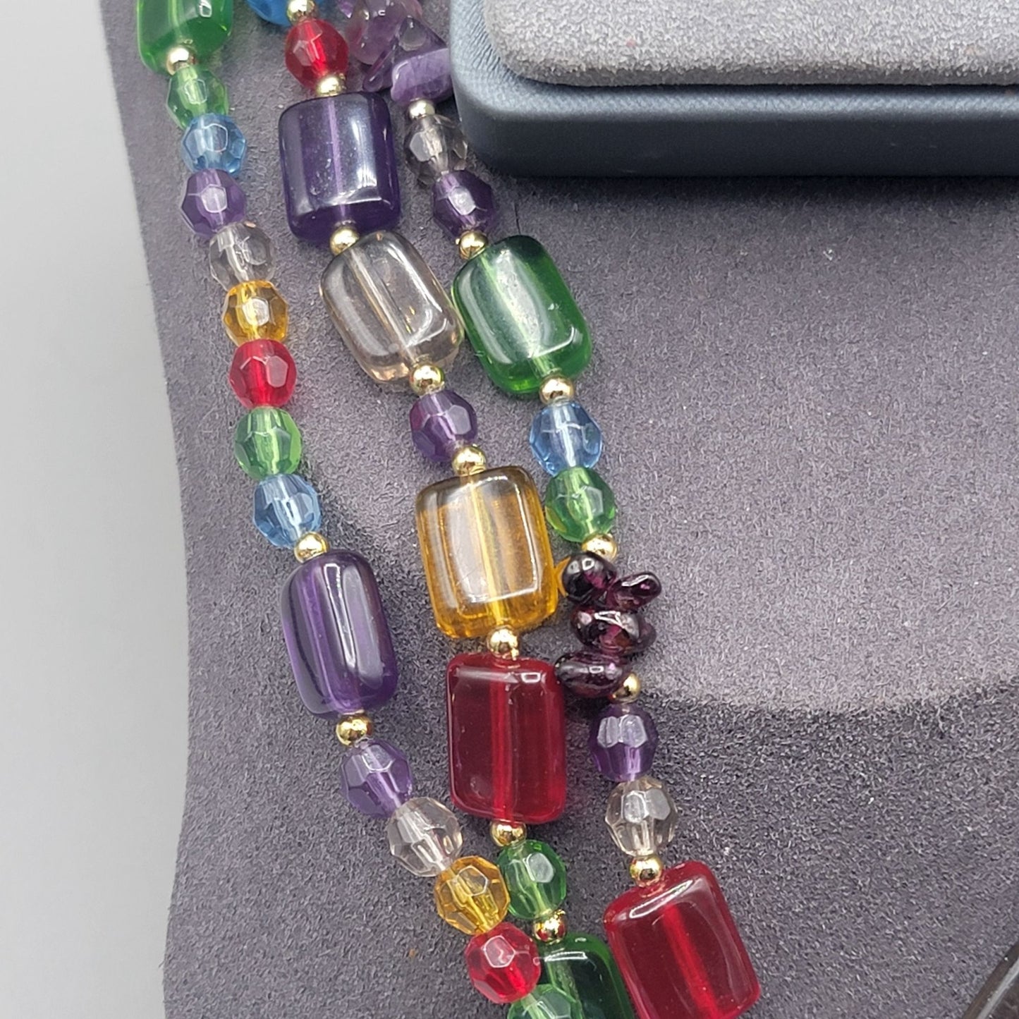 Cut & Chunky Crystal & Rhinestone Multistrand Necklace 21" & Clip On Earrings