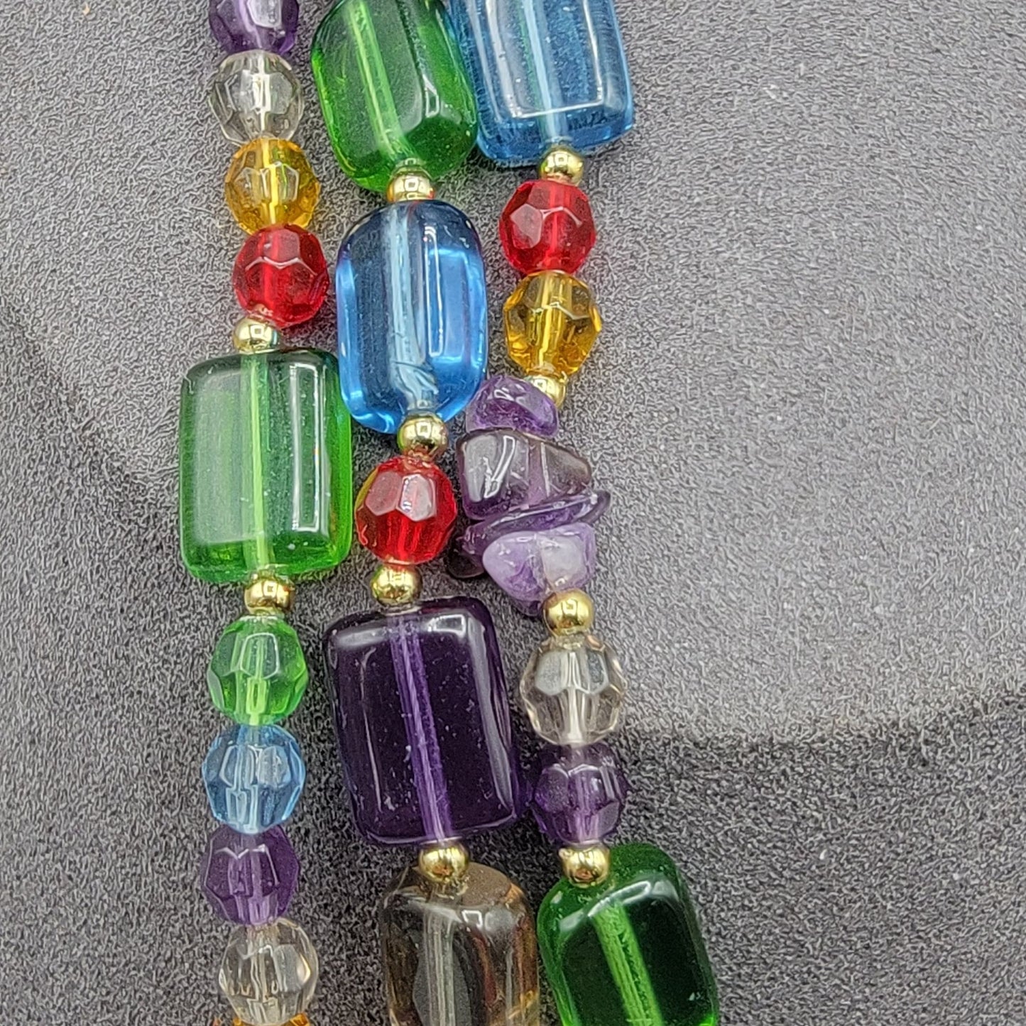 Cut & Chunky Crystal & Rhinestone Multistrand Necklace 21" & Clip On Earrings